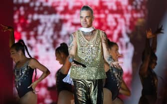 Singer Robbie Williams in concert at the Sandringham Estate in Norfolk. Picture date: Sunday August 27, 2023. (Photo by Joe Giddens/PA Images via Getty Images)
