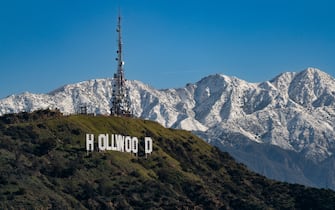 Mandatory Credit: Photo by AaronP/Bauer-Griffin/Shutterstock (13790283b)
View of the Hollywood Sign atop Mount Lee against the snow covered San Gabriel Mountains
Hollywood Sign atop Mount Lee against the snow covered San Gabriel Mountains, Los Angeles, California, USA - 02 Mar 2023