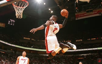 MIAMI - DECEMBER 30: Dwyane Wade #3 of the Miami Heat dunks against the Cleveland Cavaliers on December 30, 2008 at the American Airlines Arena in Miami, Florida. NOTE TO USER: User expressly acknowledges and agrees that, by downloading and or using this Photograph, user is consenting to the terms and conditions of the Getty Images License Agreement. Mandatory Copyright Notice: Copyright 2008 NBAE (Photo by Victor Baldizon/NBAE via Getty Images)
