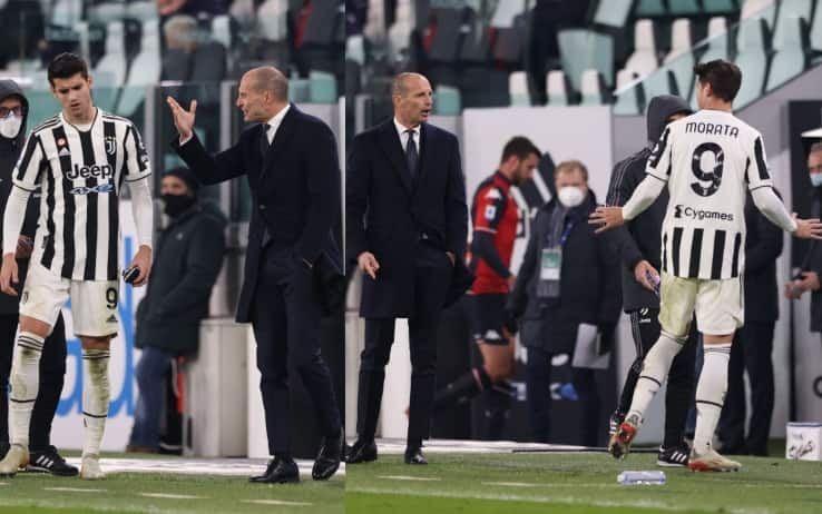 Allegri-Morata, scintille dopo il cambio: 'Hai regalato un fallo, stai  zitto!