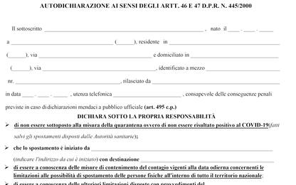 Fase 2, il modulo di autocertificazione per spostamenti tra regioni