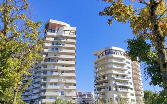 Palace facade in the luxury residential neighborhood