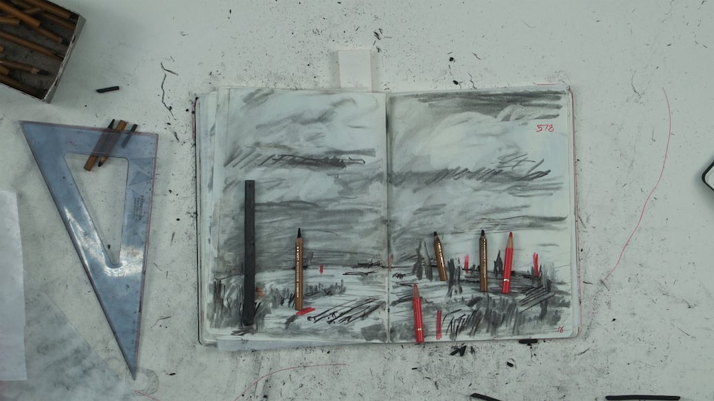 William Kentridge, Fugitive Words, 2024. Still da video