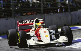 ADELAIDE STREET CIRCUIT, AUSTRALIA - NOVEMBER 07: Ayrton Senna, McLaren MP4-8 Ford during the Australian GP at Adelaide Street Circuit on November 07, 1993 in Adelaide Street Circuit, Australia. (Photo by LAT Images)