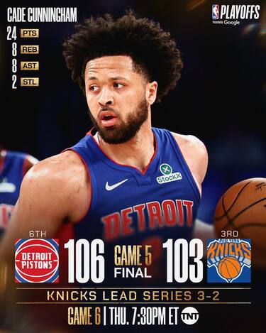 NEW YORK KNICKS-DETROIT PISTONS GARA-5 103-106 (SERIE 3-2)