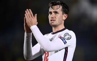 SERRAVALLE, SAN MARINO - November 15, 2021: Ben Chilwell of England gestures at the end of the 2022 FIFA World Cup European Qualifier football match between San Marino and England. (Photo by Nicolò Campo/Sipa USA)