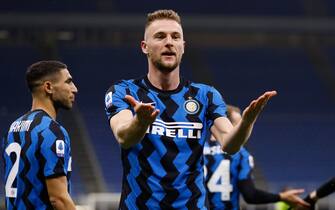 Milan Skriniar (FC Internazionale) esulta dopo aver segnato il g