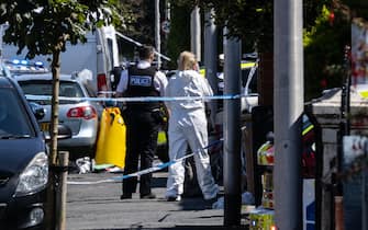 Police on Hart Street Southport, Merseyside, where a man has been detained and a knife seized after a number of people were injured in a reported stabbing. Eight patients with stab injuries have been treated at the scene and taken to hospitals including Alder Hey Children's Hospital. Picture date: Monday July 29, 2024. (Photo by James Speakman/PA Images via Getty Images)