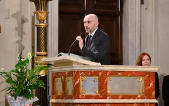 Roma, Funerali Eleonora Giorgi. Nella Foto il figlio Andrea Rizzoli  in chiesa