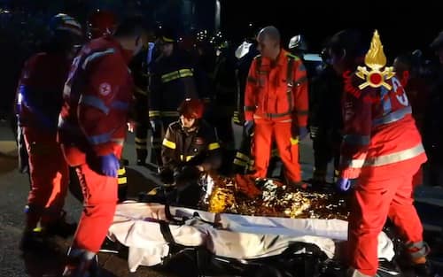 The image grabbed from a video made available by the Italian Fire Department shows emergency personnel attending to victims of a stampede at the nightclub 'Lanterna Azzurra' in Corinaldo, near Ancona, central Italy, 08 December 2018. A stampede outside the nightclub has killed six people and injured more than 100, after someone probably caused a panic with a stinging spray The incident took place at a packed club hosting a concert by popular Italian rapper Sfera Ebbasta. ANSA/ ITALIAN FIRE DEPARTMENT +++ HO - NO SALES, EDITORIAL USE ONLY +++ 