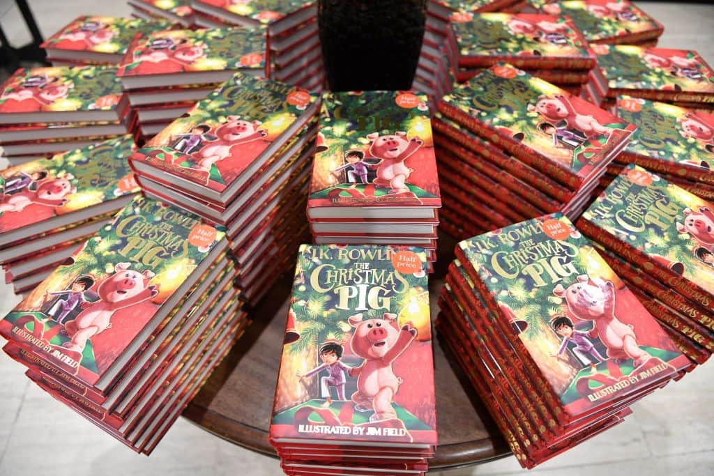 Copies of JK Rowling's new children's novel "The Christmas Pig" are displayed at the Waterstones Piccadilly bookshop in London on October 12, 2021. (Photo by JUSTIN TALLIS / AFP) (Photo by JUSTIN TALLIS/AFP via Getty Images)