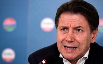 Five Star Movement leader Giuseppe Conte during a press conference about the outcome of the regional elections, in Rome, Italy, 13 February 2023. The centre right won regional elections in Lazio and Lombardy handily. ANSA/ANGELO CARCONI