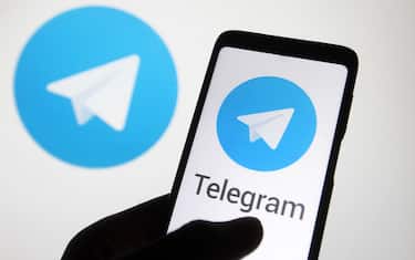 In this photo illustration, Telegram logo is seen displayed on a mobile phone screen in front of the logo. In the first week of January 2021, Telegram surpassed 500 million monthly active users, as the founder of Telegram Messenger Pavel Durov in your Telegram channel said on 12 January 2021, reportedly by media. - Pavlo Gonchar / SOPA Images//SOPAIMAGES_sopa014917/2101140933/Credit:SOPA Images/SIPA/2101140934