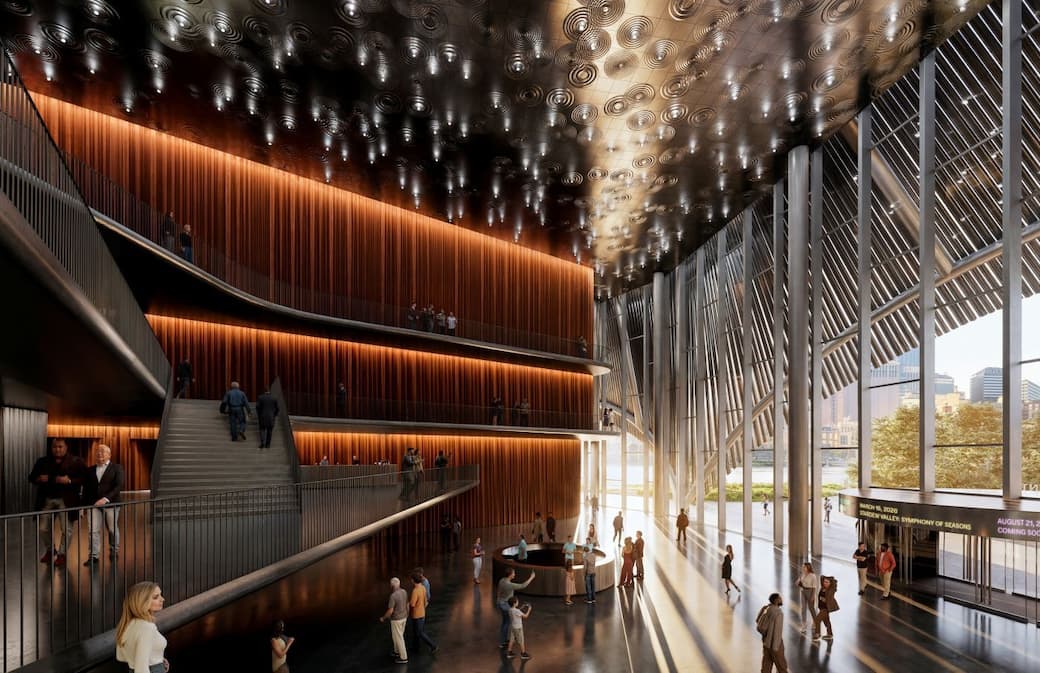 BIG-Bjarke Ingels Group and William Rawn Associates (WRA) with HASTINGS Architecture, Tennessee Performing Arts Center (TPAC) - Grand Lobby. Render © BIG / Bjarke Ingels Group