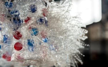 A bunch of plastic bottles sliced and attached together.