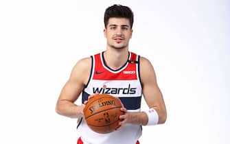 WASHINGTON, DC - DECEMBER 7: Deni Avdija #9 of the Washington Wizards poses for a portrait during NBA Content Day on December 7, 2020 in Washington, DC at Capital One Arena. NOTE TO USER: User expressly acknowledges and agrees that, by downloading and or using this photograph, User is consenting to the terms and conditions of the Getty Images License Agreement. (Photo by Ned Dishman/NBAE via Getty Images)