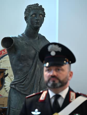 Some 600 stolen works of art that where gave back by the United States of America to the Italian Carabinieri Command for the Protection of Cultural Heritage are displayed during their presentation to journalists in Rome, Italy, 28 May 2024.   ANSA/ETTORE FERRARI