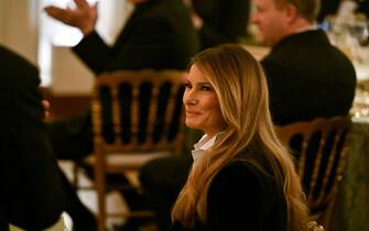 US First Lady Melania Trump attends the National Governors Association Evening Dinner and Reception in the East Room of the White House in Washington, DC, on February 22, 2025. (Photo by ROBERTO SCHMIDT / AFP)