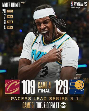 INDIANA PACERS-CLEVELAND CAVALIERS GARA-4 129-109 (SERIE 3-1)