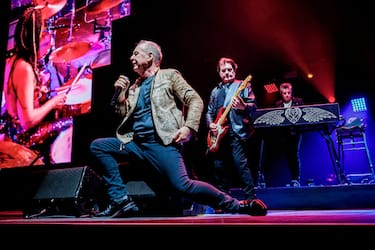 MILAN, ITALY - APRIL 20: Jim Kerr, Charlie Burchill and Erik Ljunggren of Simple Minds perform at Forum of Assago on April 20, 2024 in Milan, Italy. (Photo by Sergione Infuso/Corbis via Getty Images)