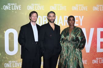 LONDON, ENGLAND - JANUARY 30: James Norton, Kingsley Ben-Adir and Lashana Lynch attend the UK Premiere of "Bob Marley: One Love" at  on January 30, 2024 in London, England. (Photo by Gareth Cattermole/Getty Images)