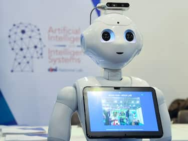 A robot from the Artificial Intelligence and Intelligent Systems (AIIS) laboratory of Italy's National Interuniversity Consortium for Computer Science (CINI) is displayed at the 7th edition of the Maker Faire 2019, the greatest European event on innovation, on October 18, 2019 in Rome. (Photo by Andreas SOLARO / AFP) (Photo by ANDREAS SOLARO/AFP via Getty Images)