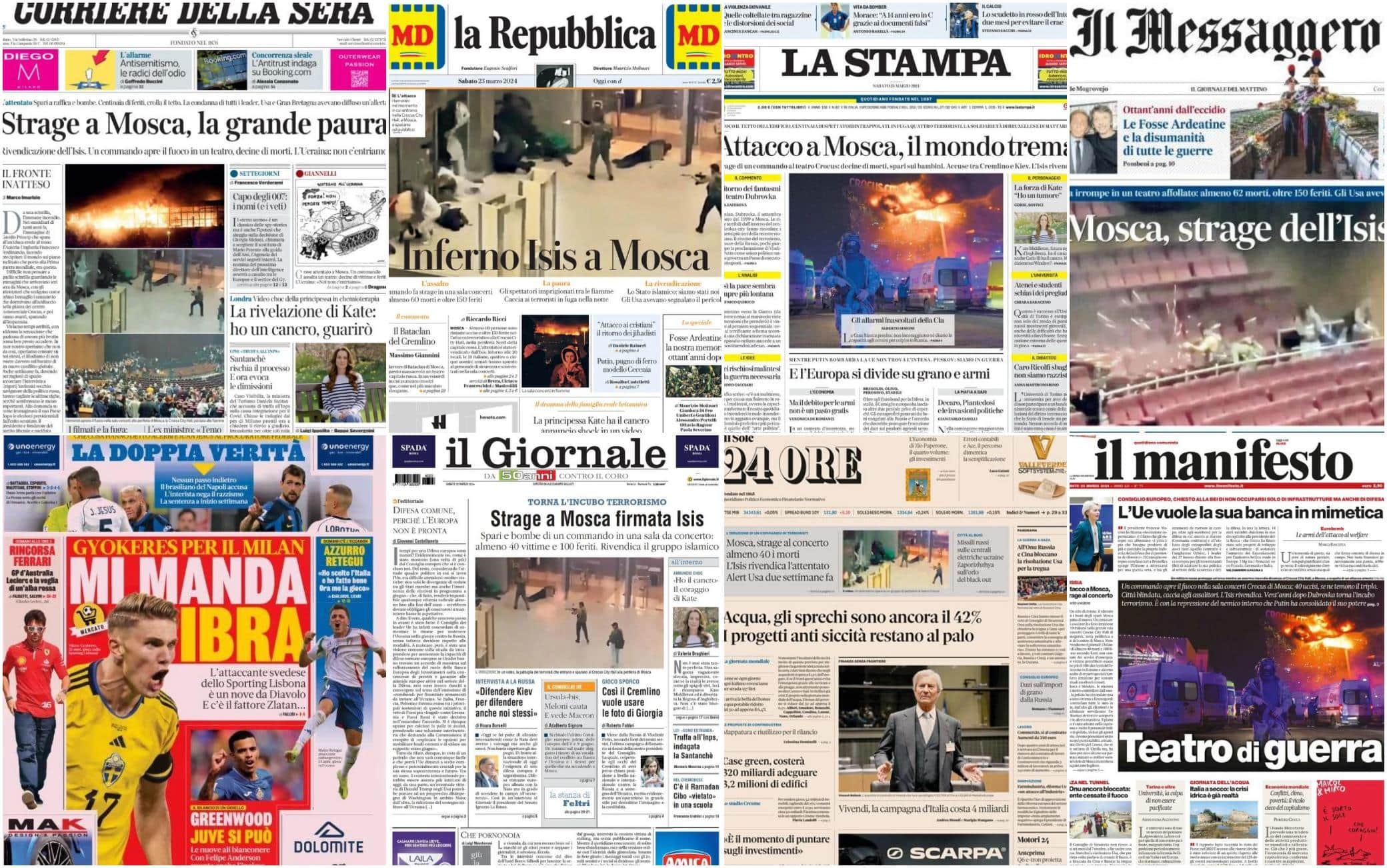 Le prime pagine dei quotidiani di oggi 23 marzo la rassegna