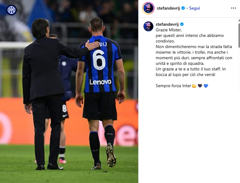 De Vrij saluta Inzaghi