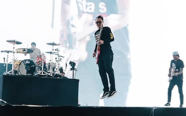 Coachella Valley, CA - April 14: Blink 182 performs at Coachella on Friday, April 14, 2023 in Coachella Valley, CA. (Dania Maxwell / Los Angeles Times via Getty Images).