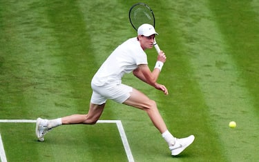 Jannik Sinner in action during his match against Yannick Hanfmann on day one of the 2024 Wimbledon Championships at the All England Lawn Tennis and Croquet Club, London. Picture date: Monday July 1, 2024.