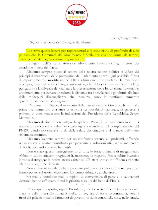 Documento Conte a Draghi