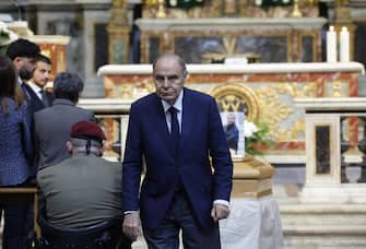 Bruno Vespa  nella chiesa degli Artisti  dove si svolgono i funerali di  Franco Di Mare a piazza del Popolo, Roma, 20 maggio 2024. ANSA/MASSIMO PERCOSSI