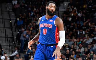 SAN ANTONIO, TX - DECEMBER 28: Andre Drummond #0 of the Detroit Pistons handles the ball against the San Antonio Spurs on December 28, 2019 at the AT&T Center in San Antonio, Texas. NOTE TO USER: User expressly acknowledges and agrees that, by downloading and or using this photograph, user is consenting to the terms and conditions of the Getty Images License Agreement. Mandatory Copyright Notice: Copyright 2019 NBAE (Photos by Logan Riely/NBAE via Getty Images)