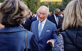 Britain's King Charles III during a meeting with the British community in Villa Wolkonsky, Rome, Italy 8 April 2025. ANSA/FABIO FRUSTACI
