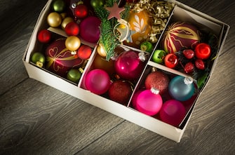 Christmas balls in a box