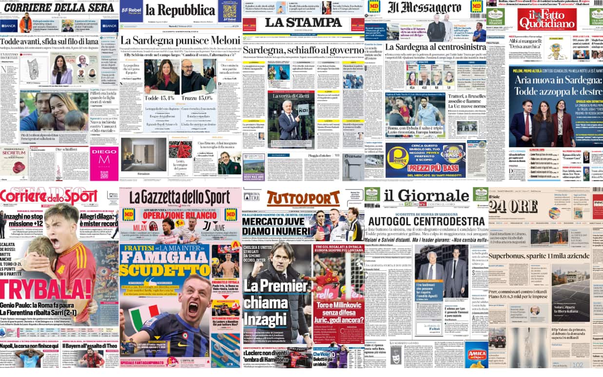 Le prime pagine dei quotidiani di oggi 27 febbraio la rassegna