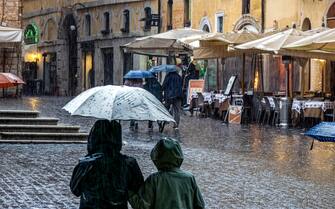 Street of the city of Rome a stormy day next to the Parthenon. City of Rome, Lazio, Italy, Europe.