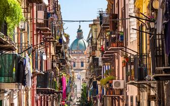 View at the church of San Matteo located in heart of Palermo seenfrom Porta di Castro street, Palermo.