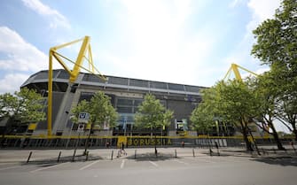 DORTMUND, GERMANY - MAY 16: General view outside the Signal Iduna Park Stadium ahead of the Bundesliga match between Borussia Dortmund and FC Schalke 04 takes place on May 16, 2020 in Dortmund, Germany. The Bundesliga and Second Bundesliga is the first professional league to resume the season after the nationwide lockdown due to the ongoing Coronavirus (COVID-19) pandemic. All matches until the end of the season will be played behind closed doors.  (Photo by Lars Baron/Getty Images)
