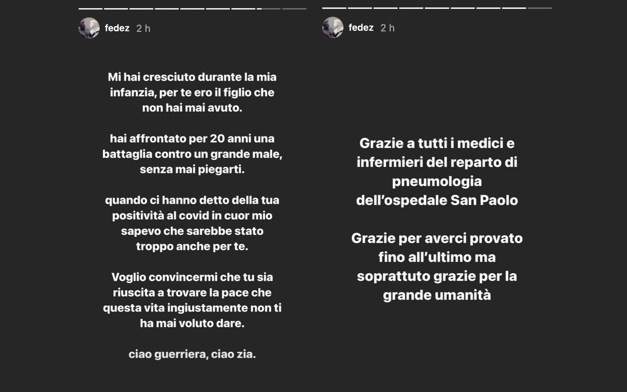 Le storie di Fedez su Instagram dedicate alla zia