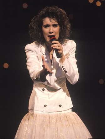 Dublin, Ireland 1988. Melody Grand Prix / Eurovision Song Contest 1988. Celine Dion on stage. She wins the final for Switzerland with the song "Ne Partez Pas Sans Moi". Stock Photo: Eystein Hanssen