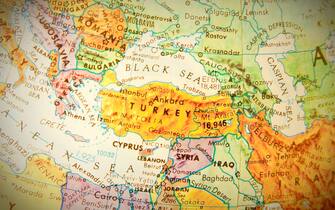 Studying geography - Photo of Turkey on retro globe.