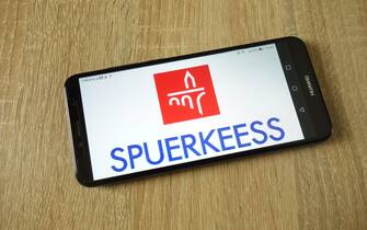 Spuerkeess bank logo displayed on smartphone