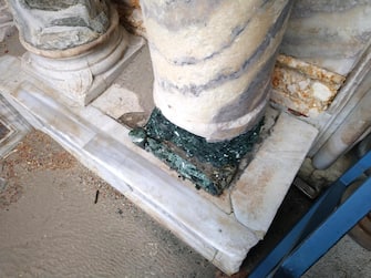 A detail of the base of a column in the Basilica of San Marco, damaged by last week's flooding in Venice, northern Italy, 19 November 2019. 
ANSA/EMILIANO CRESPI