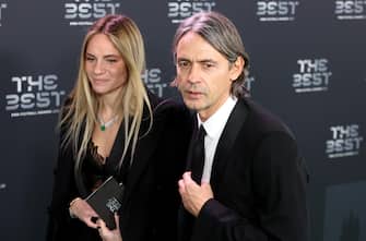 epa11079923 Former Italy International Filippo Inzaghi and his partner Angela Robusti arrive for the Best FIFA Football Awards 2023 in London, Britain, 15 January 2024.  EPA/NEIL HALL