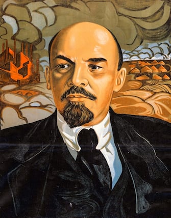 Vladimir Ilyich Lenin, portrait, soviet propaganda poster (detail), 1924