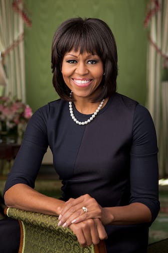 WASHINGTON, DC - FEBRUARY 12:  In this handout provided by the White House, first lady Michelle Obama poses in the Green Room of the White House for her official photograph, made available to news outlets February 20, 2013 in Washington, DC. The portrait was released via the Flickr photo sharing website.  (Photo by Chuck Kennedy/The White House via Getty Images)