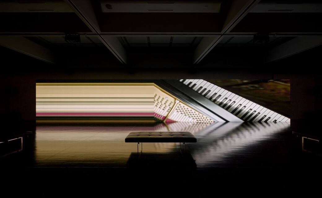 Ryuichi Sakamoto + Shiro Takatani. async–immersion tokyo, 2024. Installation view of the exhibition RyuichiSakamoto | seeing sound, hearing time, at the Museum of Contemporary Art Tokyo (MOT), 2024. © 2024 KABInc. Photo: Takeshi Asano