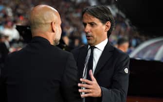 Inter Milan manager Simone Inzaghi (right) with Manchester City manager Pep Guardiola during the UEFA Champions League final match at the Ataturk Olympic Stadium, Istanbul. Picture date: Saturday June 10, 2023.
