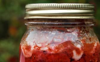 A jar of Bottled Moose Meat a traditional method of preserving meat